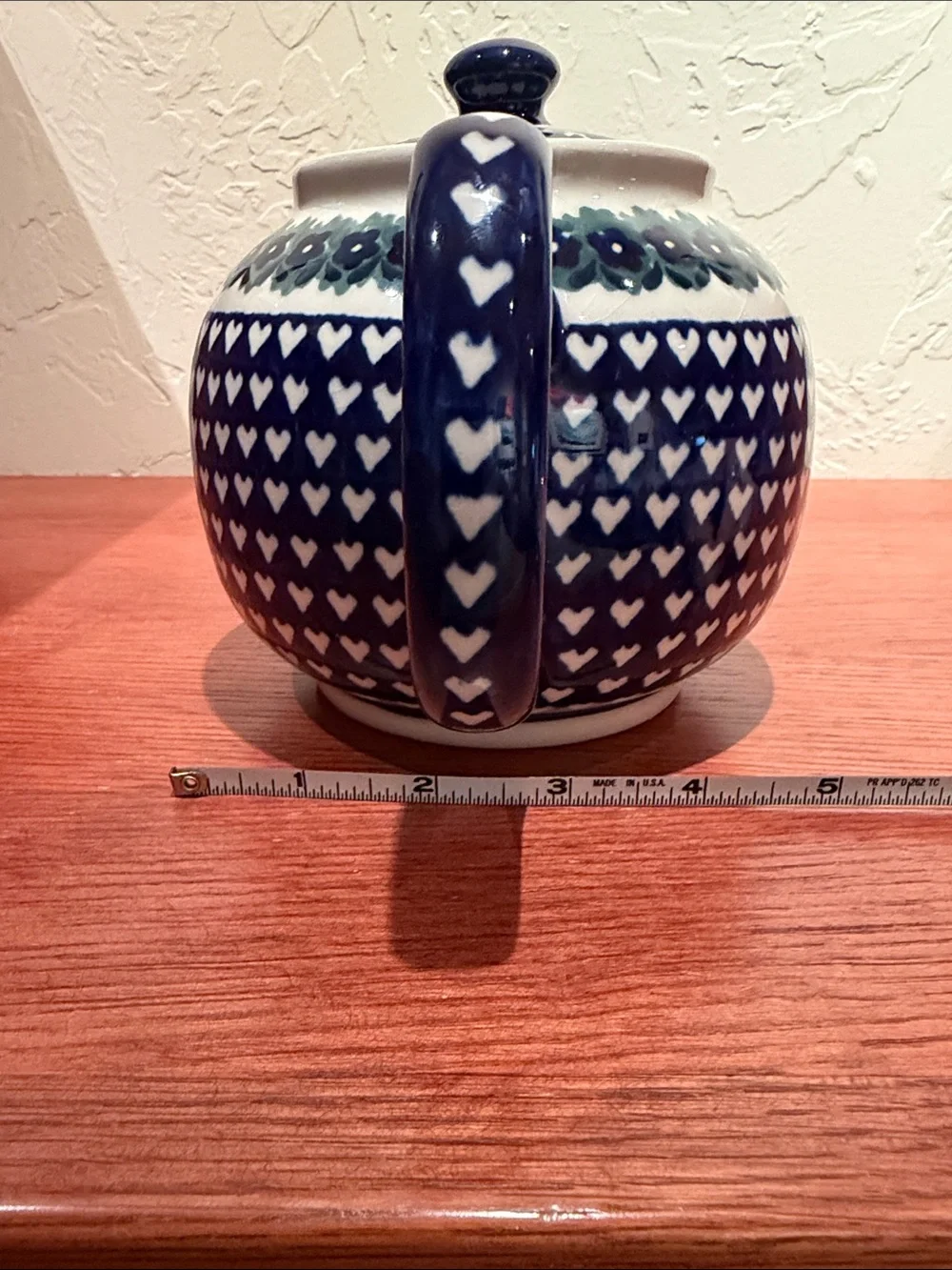 BOLESLAWIEC Polish Pottery Teapot Heart to Heart Cobalt Ceramic 4c Handcrafted